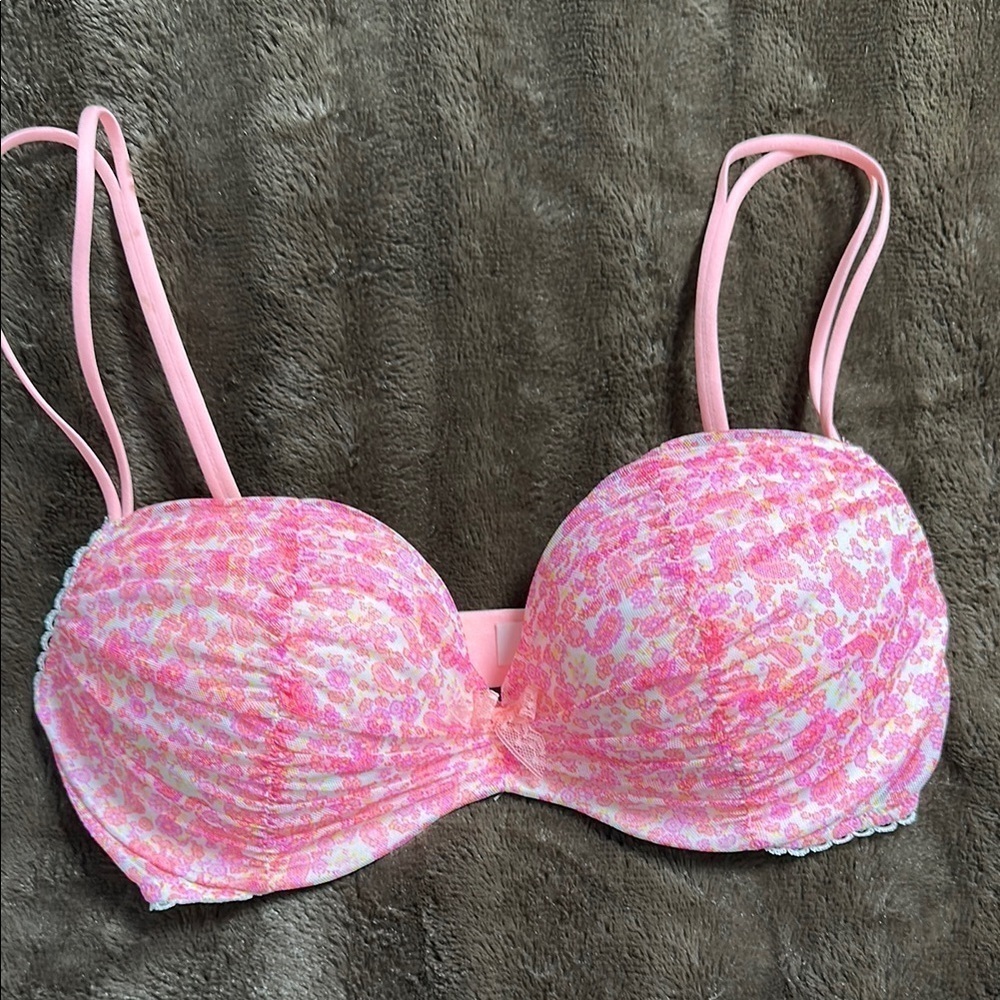 VICTORIAS SECRET Padded Demi Pink Floral Sz 34D